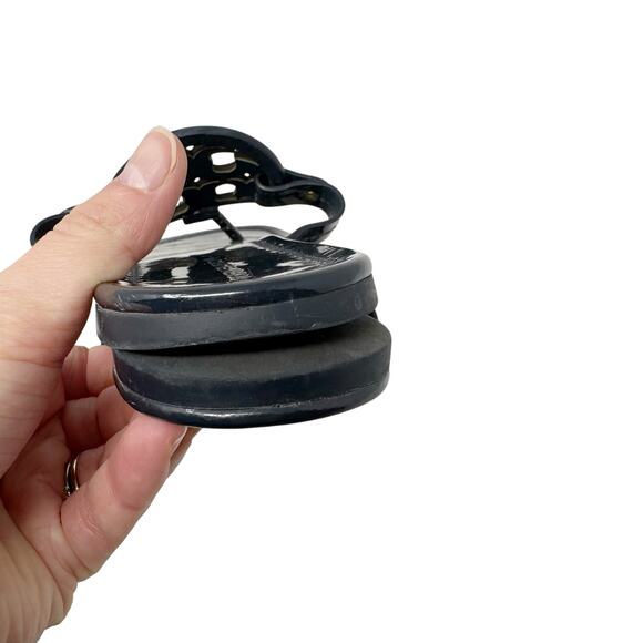 TORY BURCH Perfect Navy Blue Patent Leather Miller Classic Logo Sandals Size 7 - Picture 7 of 9